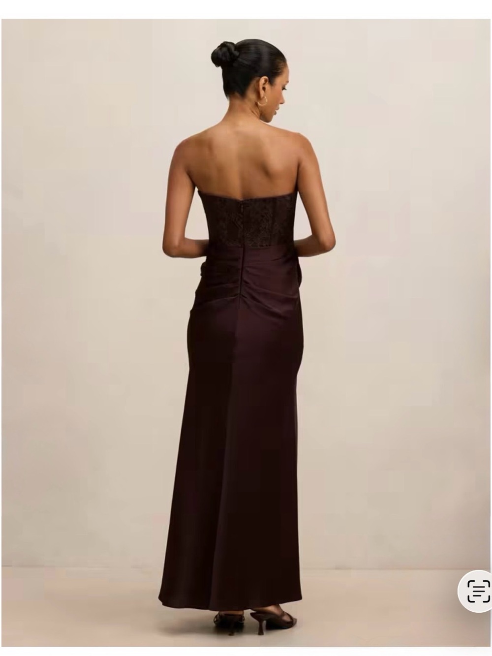 EVER NEW Strapless Dark Brown Satin Corset Evening Dress - Picture 4 of 7